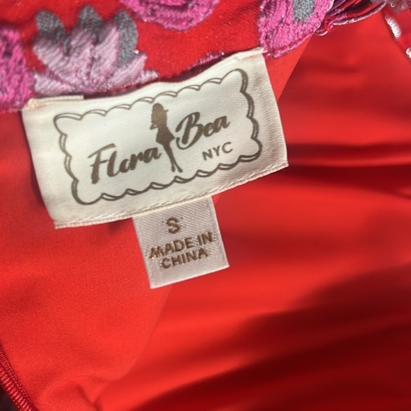 Flora Bea Mecca Maxi Dress pink red strapless full skirt small - Picture 6 of 7